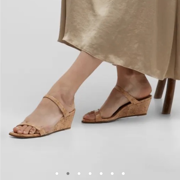 STUART WEITZMAN Aleena Square Toe Wedge Slide SANDAL size SIZE 10 Natural. Cork - Picture 1 of 16
